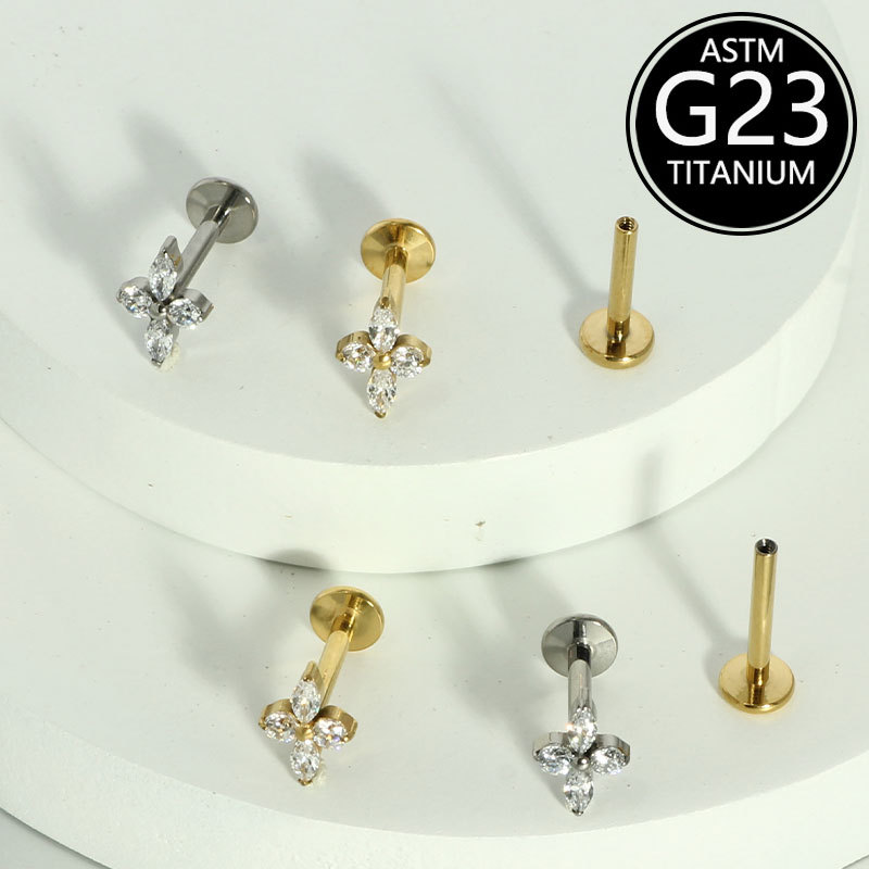 G23 Titanium Lip Piercing 6 10mm with Zircon Flower Design Ear Studs Cartilage Studs - Image 4
