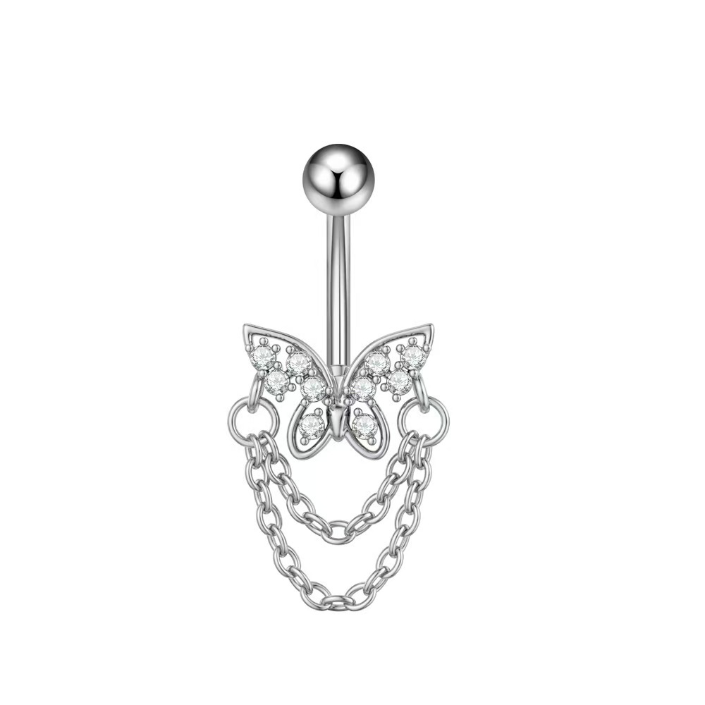 Love Butterfly Gold Heart Navel Ring Stainless Steel Zircon Belly Button Piercing Jewelry - Image 3