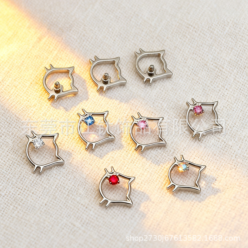 G23 Titanium Kitty Cat Earring with Zircon Inlay – Cute Cartilage Stud for Women Men - Image 3