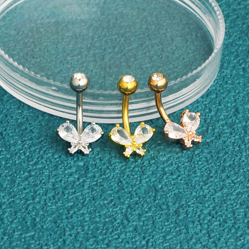 Gaby Butterfly Belly Button Ring Rose Gold Stainless Steel Nail CZ Body Piercing Jewelry - Image 4