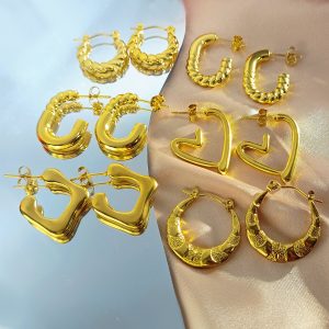 European American Best Selling High End Stainless Steel Versatile U Shape Earrings 18K Real Gold Plating