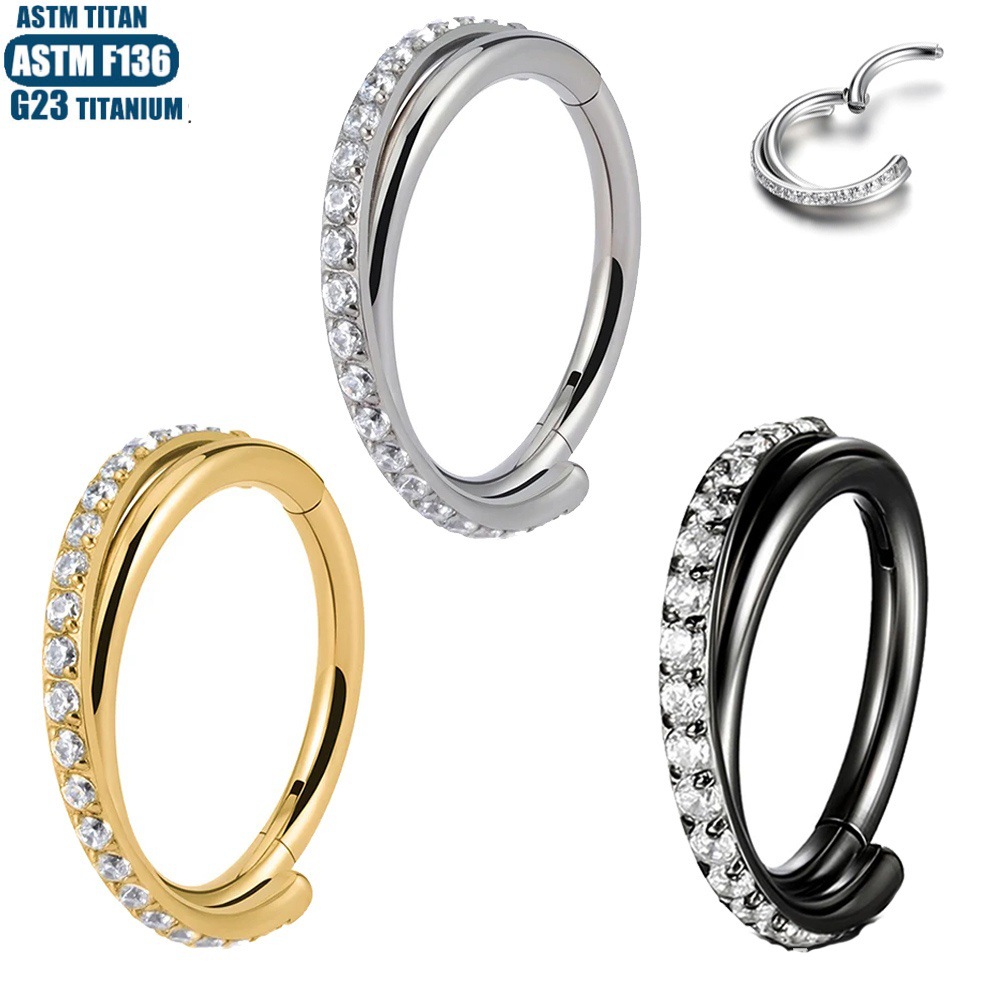 F136 Titanium Nose Ring Cross Zircon Seamless Open Ring Septum Ear Piercing Jewelry - Image 5