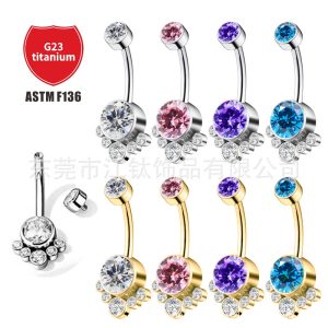 G23 Titanium Cylindrical Zircon Navel Ring - 2024 Summer New Arrival Body Piercing Jewelry