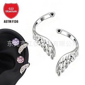 JT910 G23 Titanium Alloy Wing Ear Bone Stud - Smooth Surface Angel Wing Cartilage Piercing Jewelry