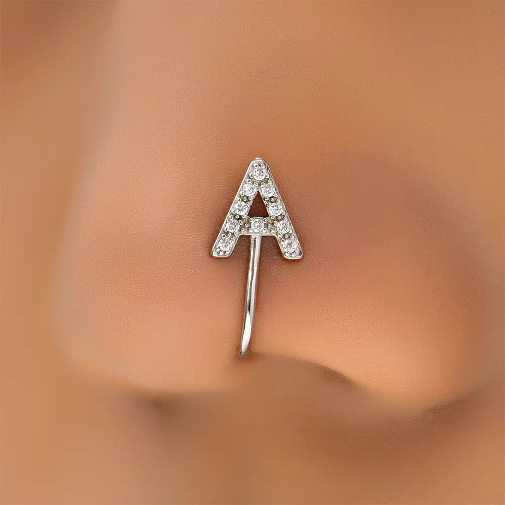 26 Letter Initial Micro-Set CZ Nose Clip Fake Nose Ring No-Pierce Nose Jewelry Fashion Accessory - Image 5