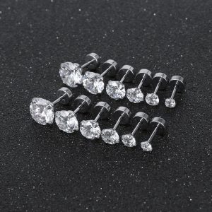 Gem Flower Rod Stud Earrings for Women - 316L Surgical Steel Screw Back Earrings Set