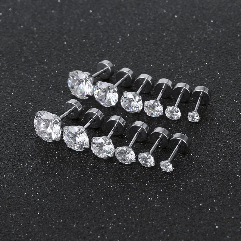 Gem Flower Rod Stud Earrings for Women - 316L Surgical Steel Screw Back Earrings Set - Image 2