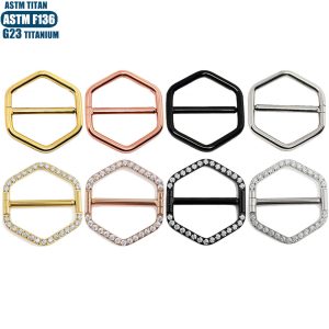 F136 Titanium Alloy Nipple Ring - 14G Hexagonal Zircon Nipple Piercing Jewelry for Men and Women