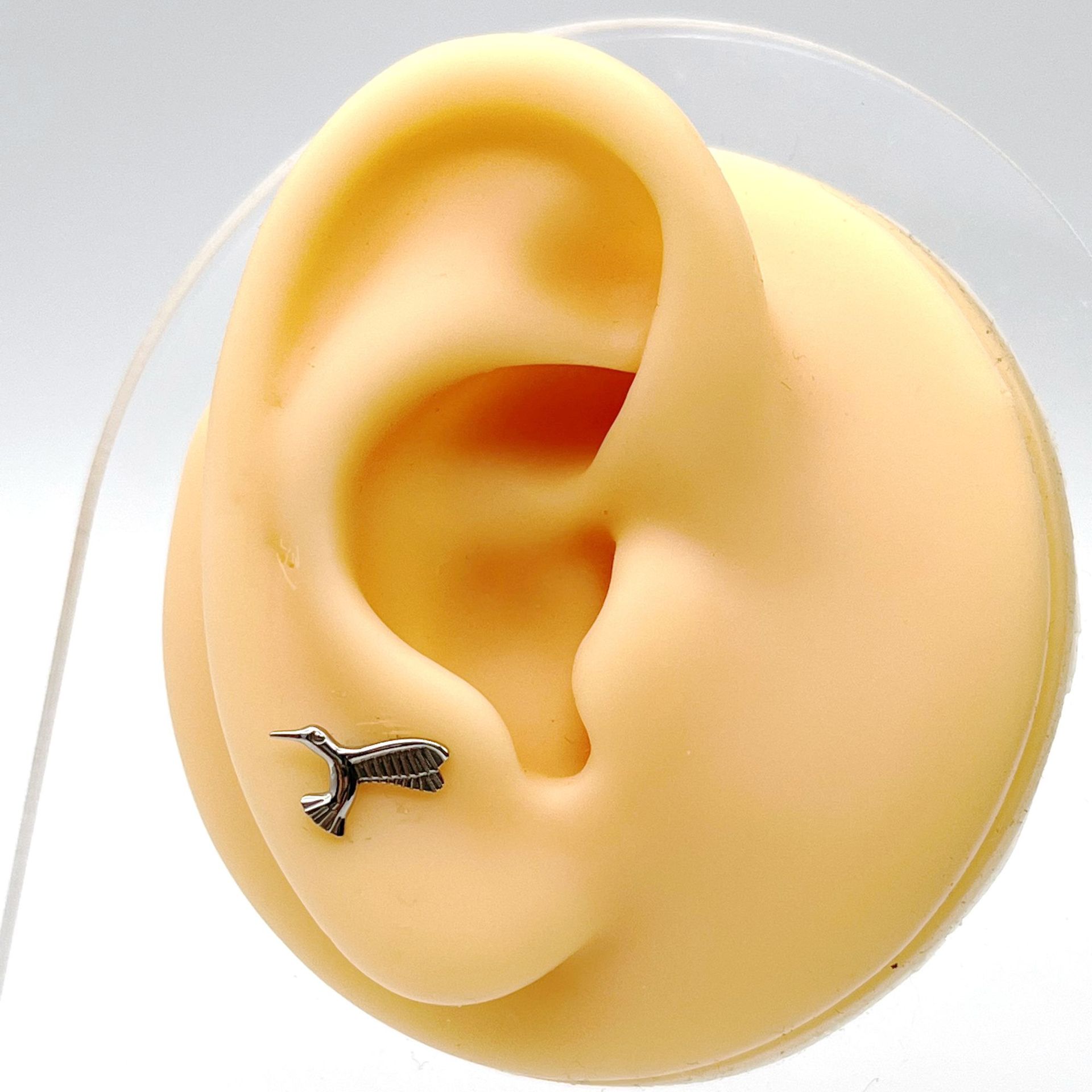 G23 Titanium Flying Bird Whole Carved Lip Nail Ear Stud - 14G Flat Back Earring Body Jewelry - Image 4