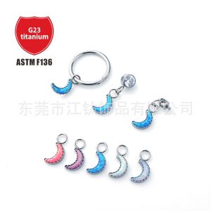 ASTM F136 Titanium Welded Ring Pendant Moon Opal Cartilage Earring Piercing Jewelry JT812