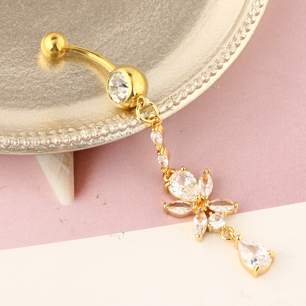 Rose Gold AAA Zircon Navel Ring Stainless Steel Body Piercing Jewelry - Image 5
