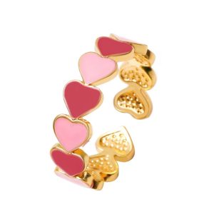 Smiley Face Cute Gold Plated Copper Heart Ring Women Fashionable Simple Finger Jewelry