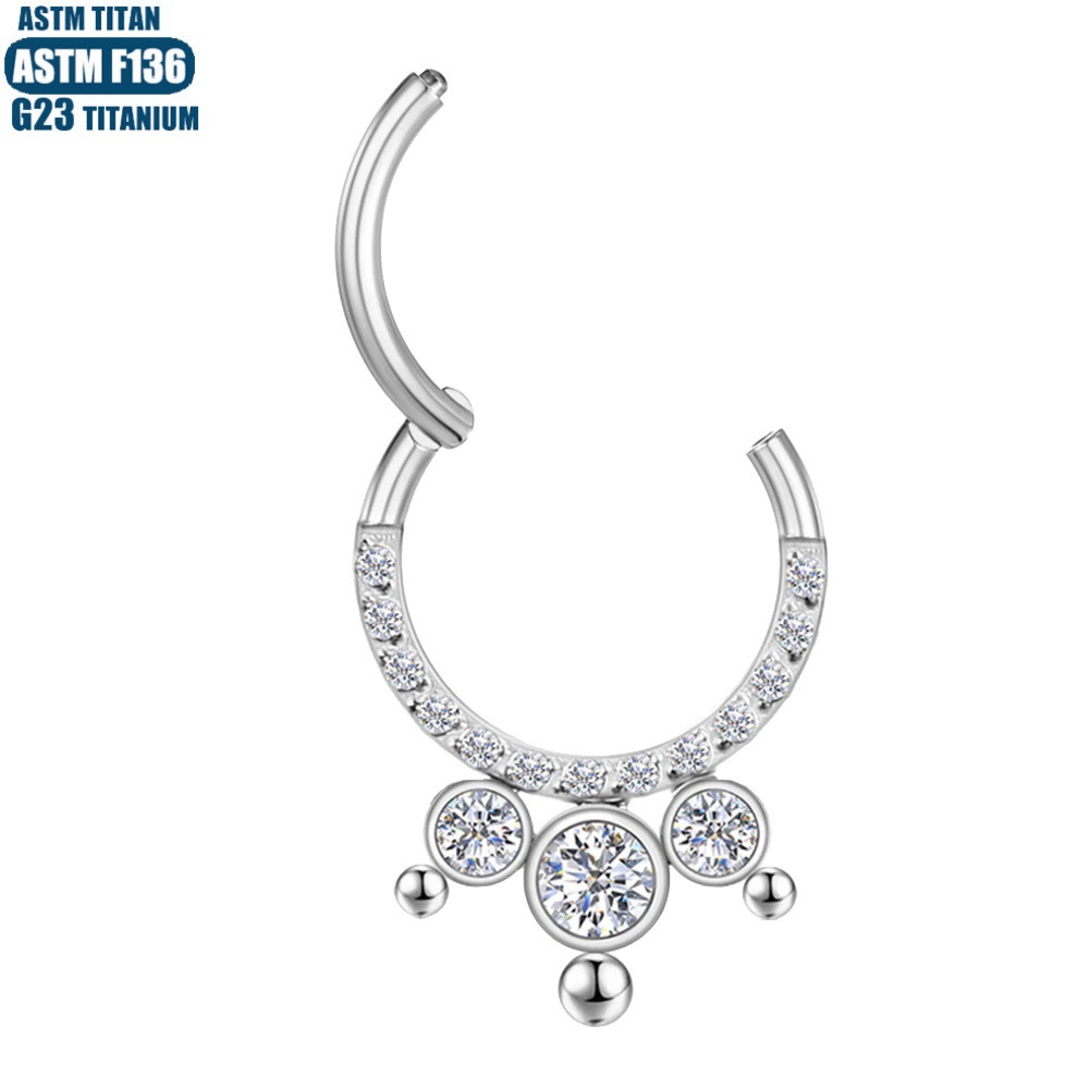G23 Titanium Nose Ring Zircon Cluster Beads Seamless Open Ring Earrings Nose Piercing Septum Ring - Image 3