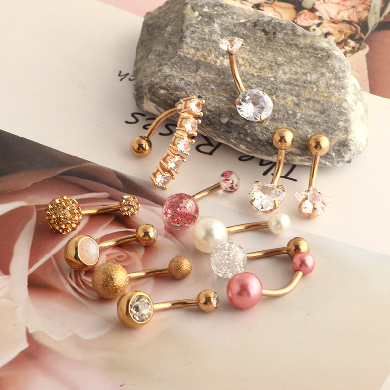 Stainless Steel Navel Nail Large Diamond Dangle Belly Button Piercing Jewelry Rose Gold Set - Image 4