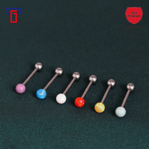 14G G23 Titanium Opal Tongue Barbell Internally Threaded Straight Bar Body Piercing Jewelry