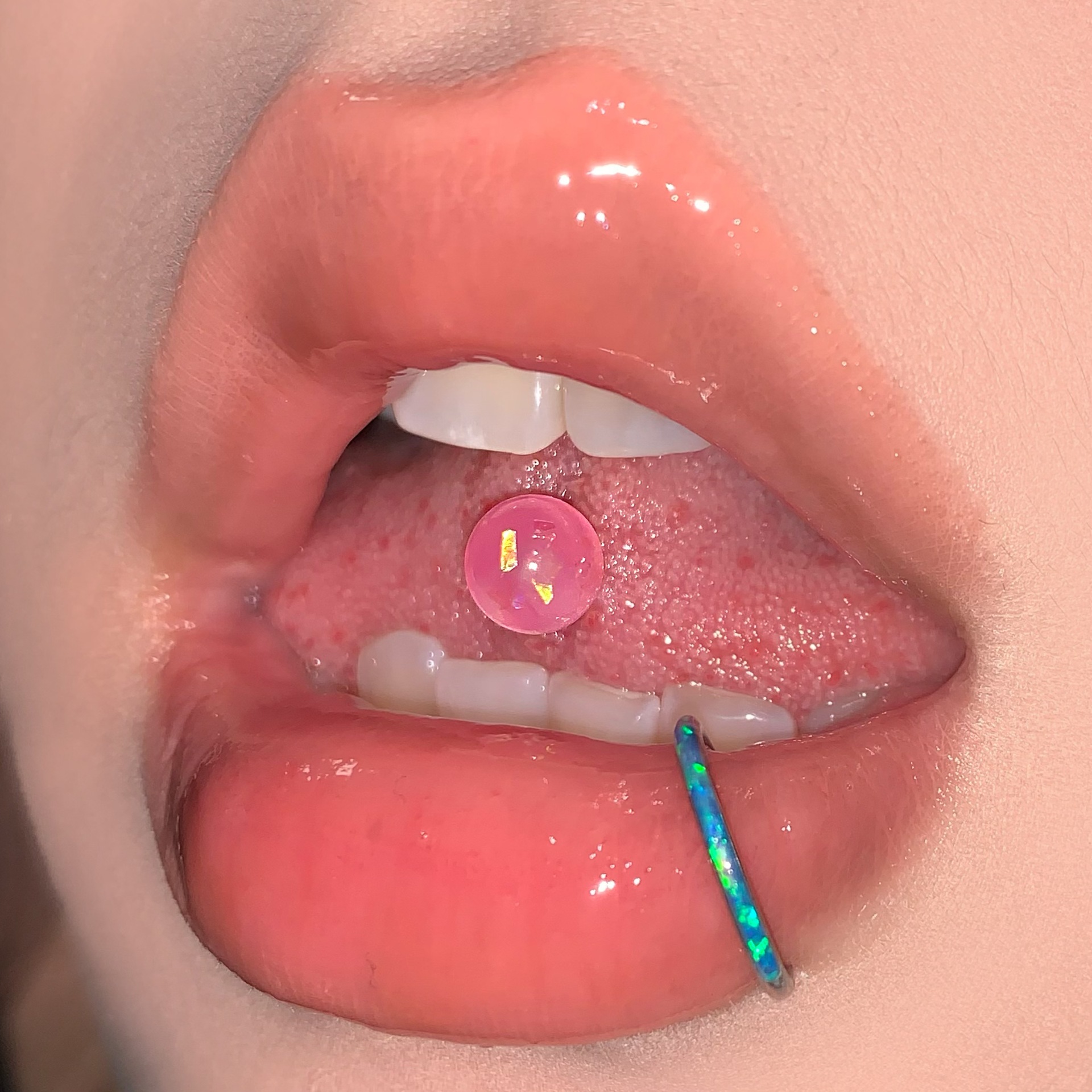 Pink 316L Surgical Steel Tongue Barbell External Thread Sparkle Ball Tongue Piercing Jewelry - Image 3