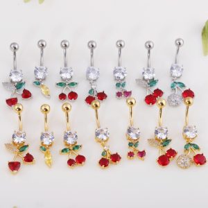 European American Copper Inlaid Zircon Colorful Fruit Collection Navel Ring Stainless Steel Belly Button Piercing