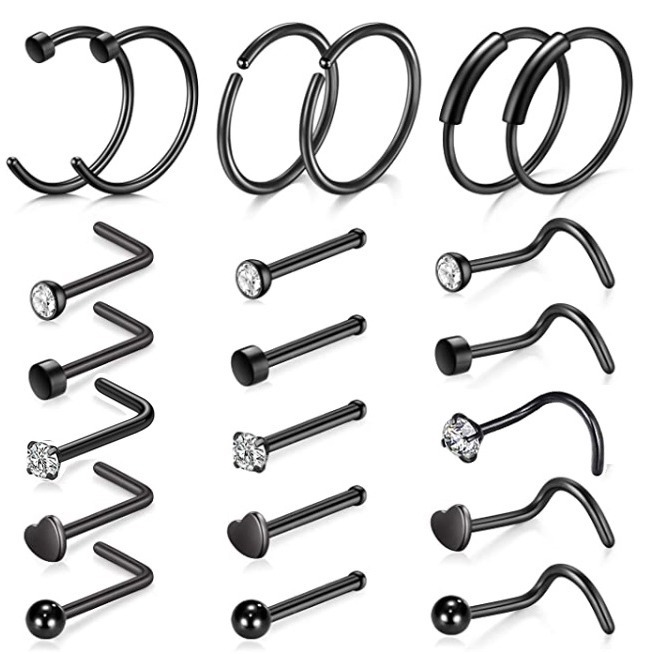Amazon Set Stainless Steel Nose Ring Nail Body Piercing Accessories Gold Mixed 21PCS - Image 3
