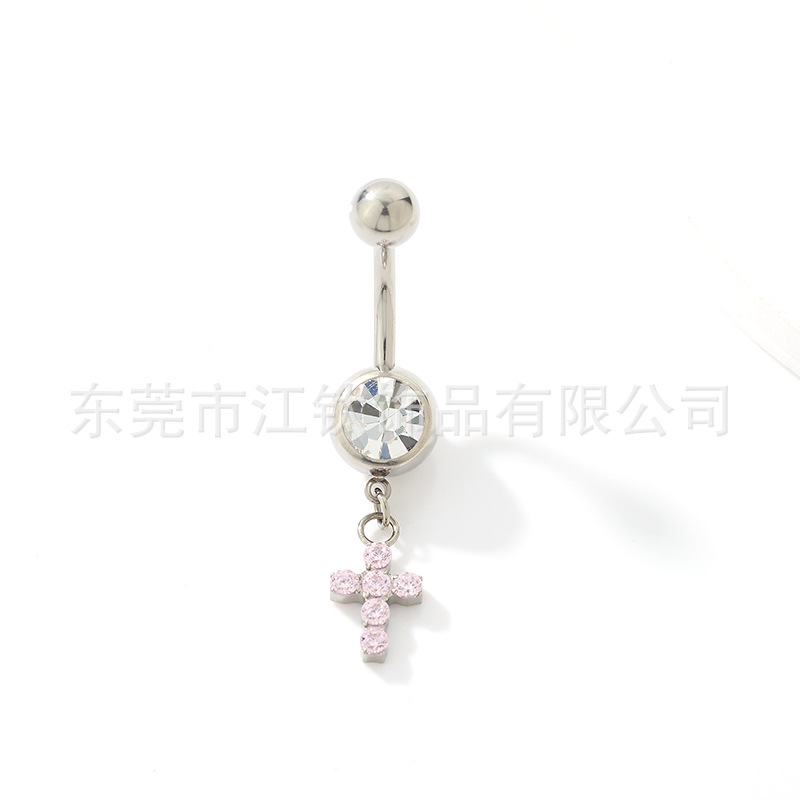 G23 Titanium Cross Diamond Navel Ring Belly Button Ring Body Piercing Jewelry - Image 2