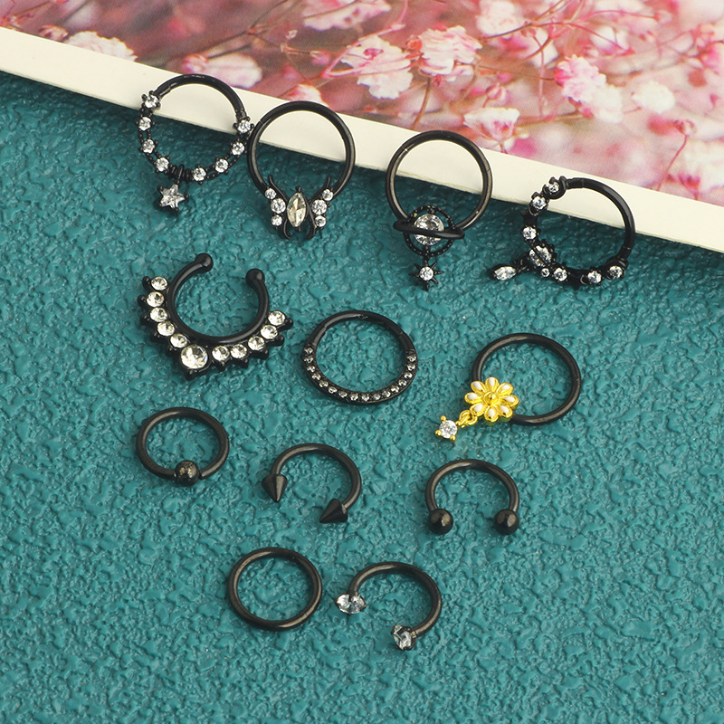 12-Piece Seamless Stainless Steel Zircon Nose Ring Earrings Half Open Nose Ring Multifunctional Earrings - Image 4