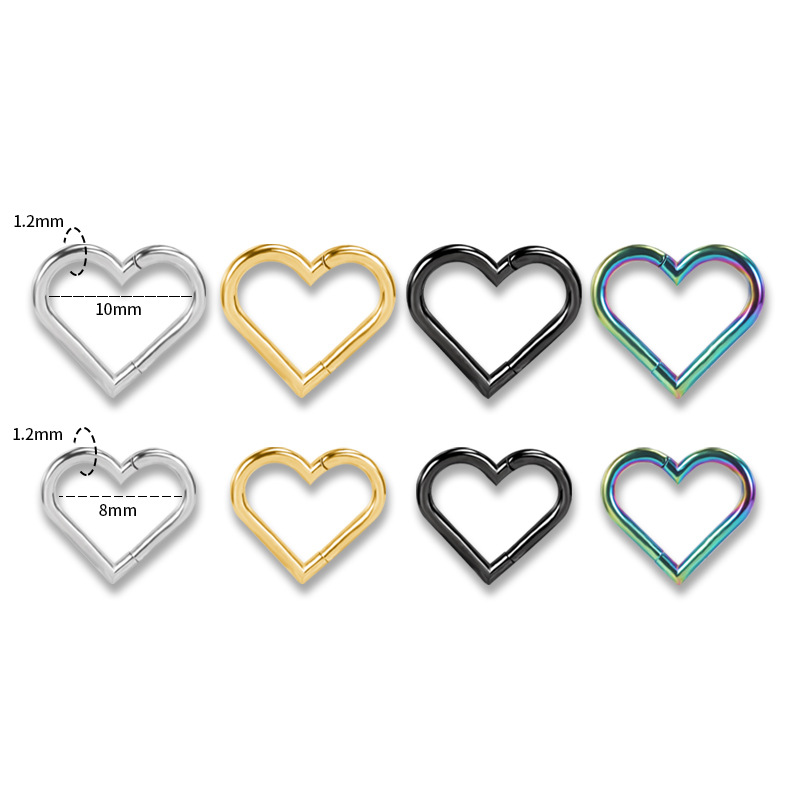 Rose Gold Heart Nose Ring 316L Stainless Steel Hoop 1.2mmx10mm Nose Piercing Jewelry - Image 5
