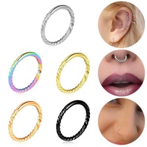 Twist Flower Stainless Steel Seamless Hoop Nose Ring Open Interface Lip Ring Body Piercing