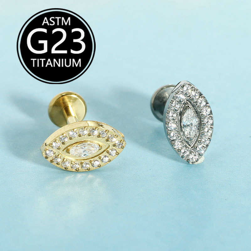 F-136 Full Diamond Demon Eye Titanium Piercing Jewelry Internal Thread Lip Stud Earring Marquise Zircon - Image 5