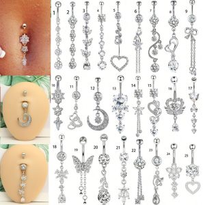 Love Butterfly Zircon Stainless Steel Navel Ring Dangle Belly Button Piercing Jewelry for Women