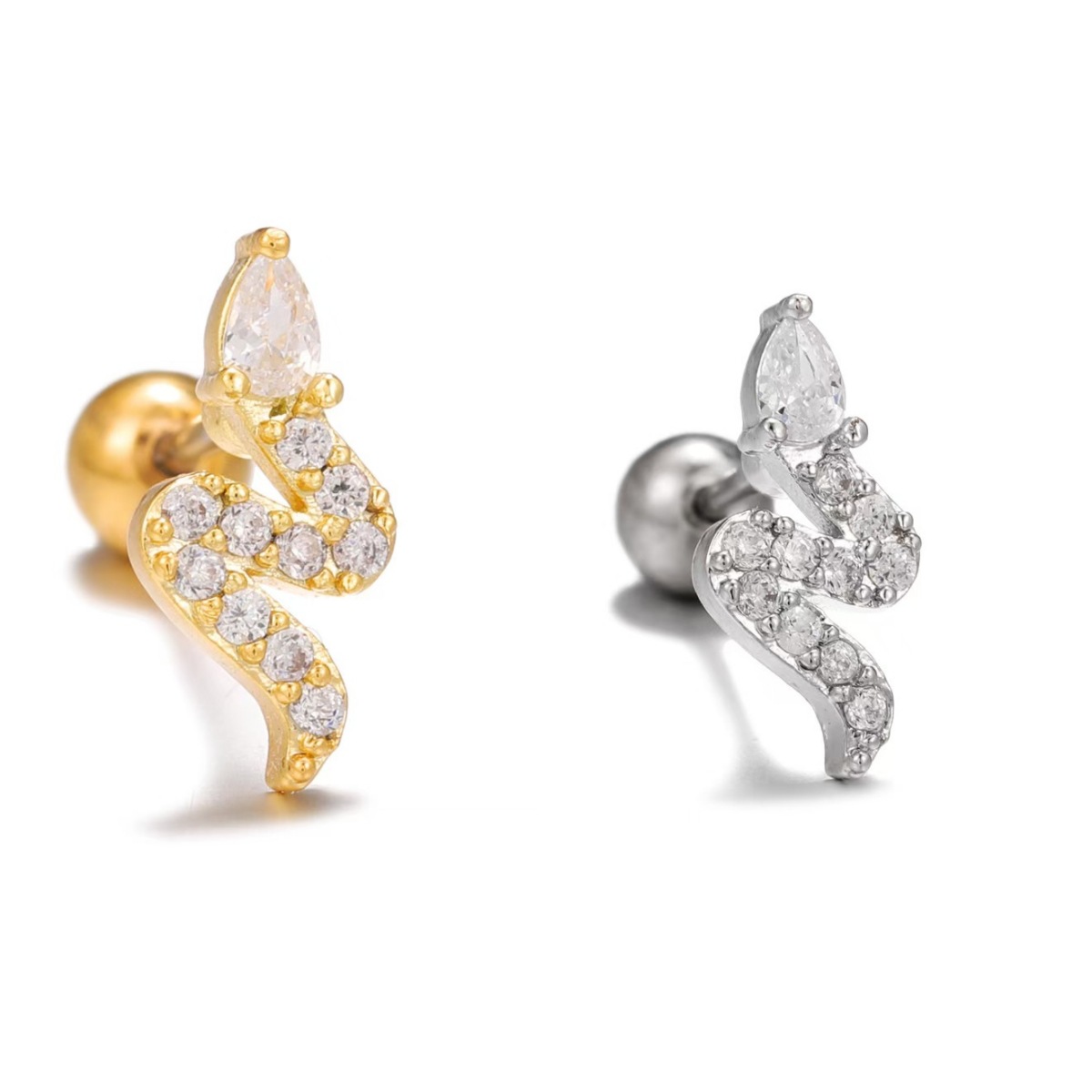 18K Gold Plated Copper Snake Ear Bone Stud Screw Twist Lock Cartilage Earring - Image 2