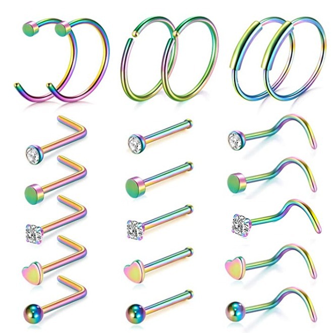 Amazon Set Stainless Steel Nose Ring Nail Body Piercing Accessories Gold Mixed 21PCS - Image 4
