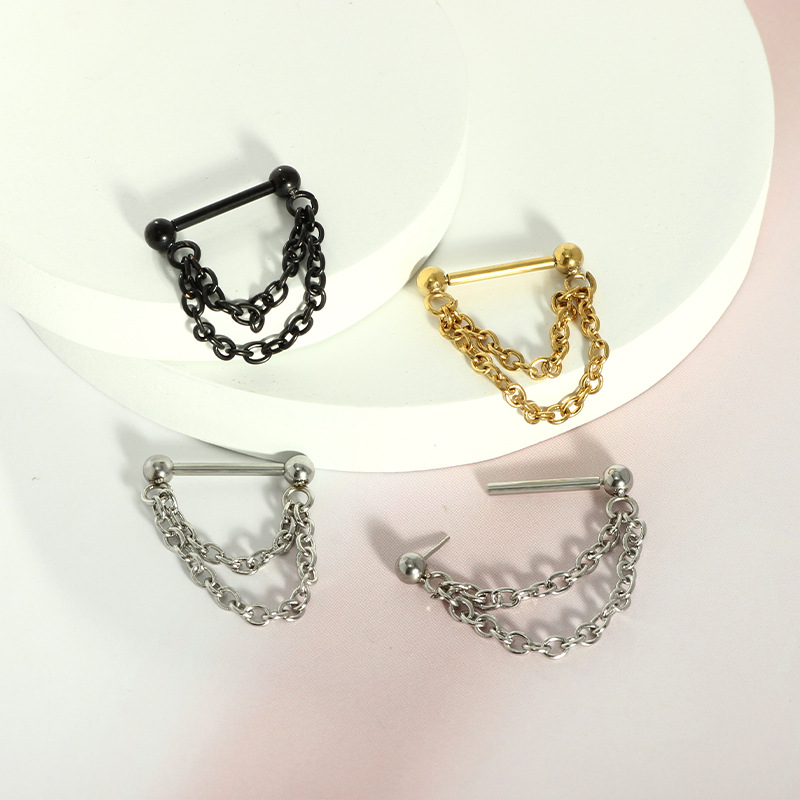 European American Punk Style 16g Nose Ring Stainless Steel Piercing Chain Barbell Pendant Jewelry - Image 2