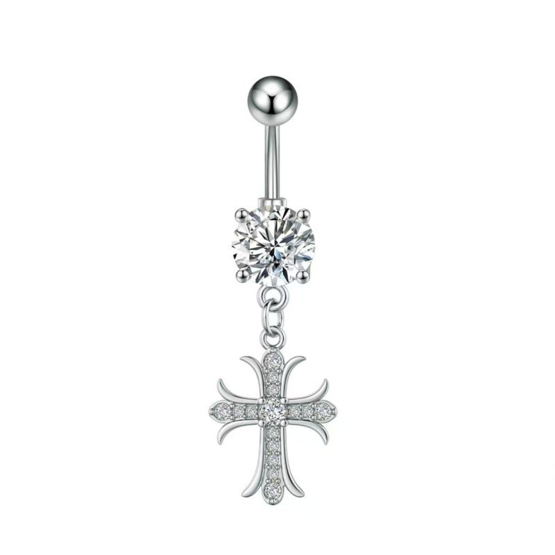 Cross-Border E-Commerce New Heart-Shaped Navel Nail Cross Pink Navel Ring Water Drop Pendant Belly Ring Body Piercing - Image 2
