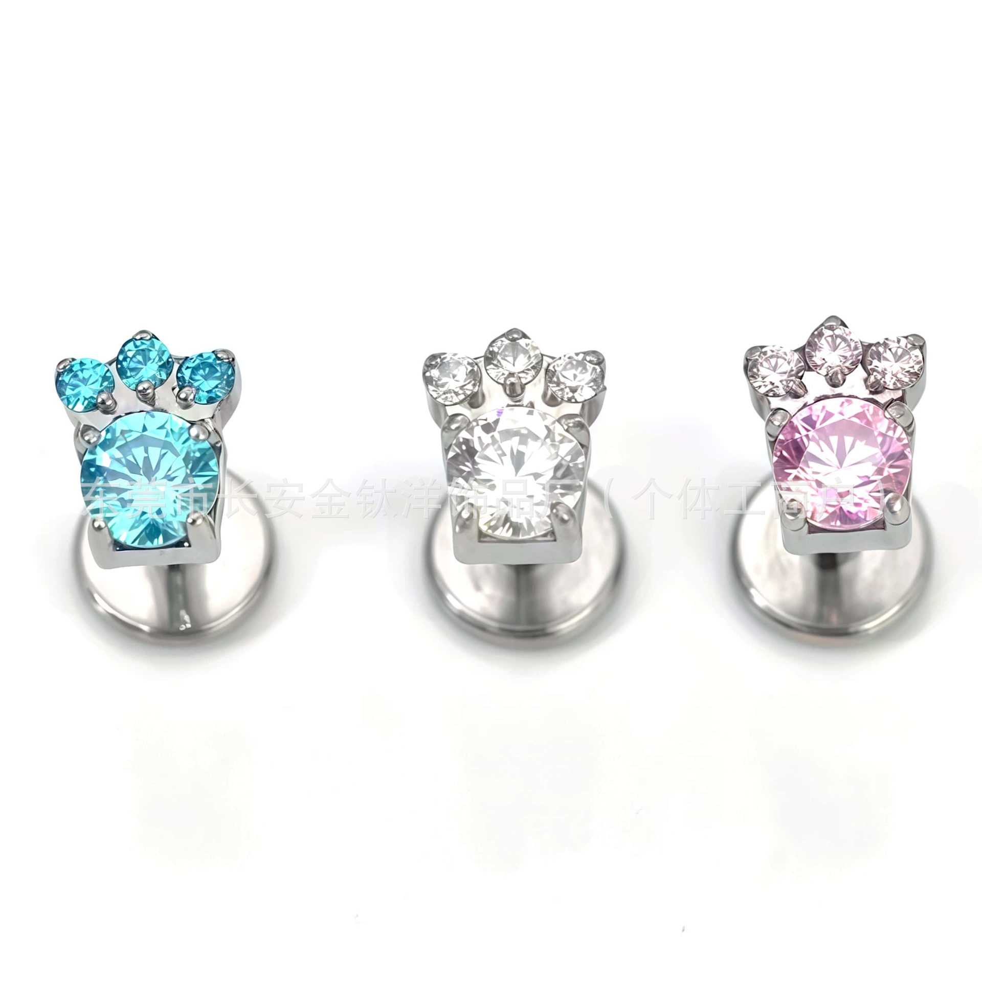 F136 Titanium Internal Thread Cat Claw Zircon Earring Lip Nail Ear Bone Nail G23 Titanium Alloy Body Piercing Jewelry 1.2x14mm - Image 3