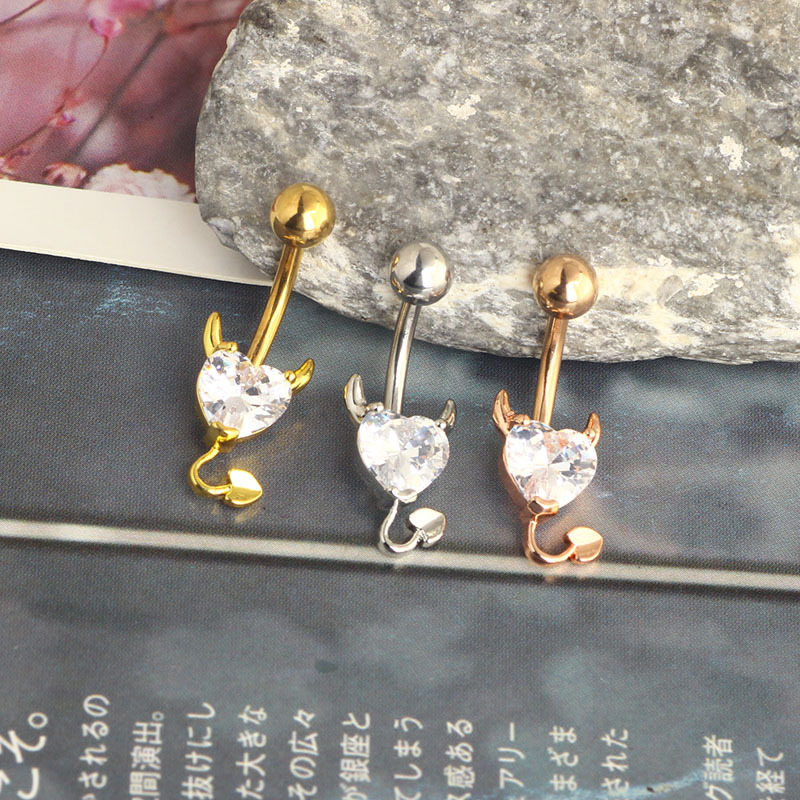 Rose Gold Heart Belly Button Ring 316L Surgical Steel Curved Barbell Dangle Navel Piercing Jewelry - Image 4