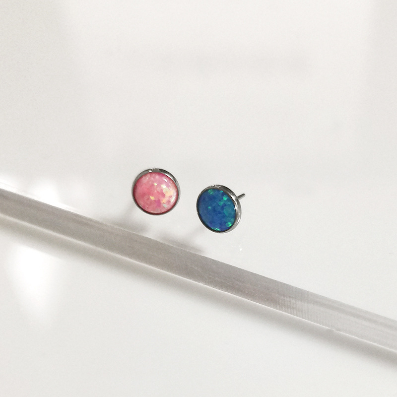 F136 Titanium Opal Lip Labret Stud Flat Opal Pin Inlay Disc G23 Titanium Alloy Body Piercing - Image 3
