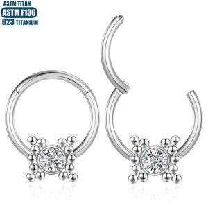 G23 Titanium Perforated Nose Ring Bead Cluster Zircon Earrings Seamless Open Ring Nasal Septum Ring Ear Bone Ring