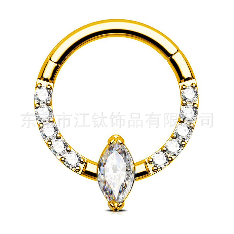 G23 Titanium Nose Ring with Marquise-Cut Zircon, ASTM F136 Alloy Body Piercing Jewelry, Gold, 1.2x10mm - Image 5