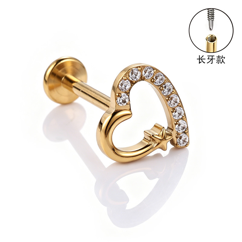 F136 Titanium Alloy Long Tooth Style Ear Studs with Zircon, Carved Ear Bone Studs, G23 Titanium Body Piercing Jewelry - Image 2