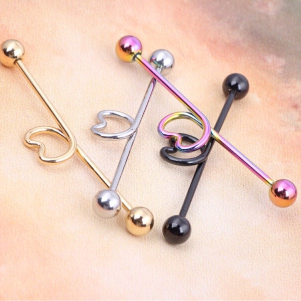 Rose Gold Heart Geometric Earrings for Cartilage Helix Tragus | Body Jewelry - Image 2