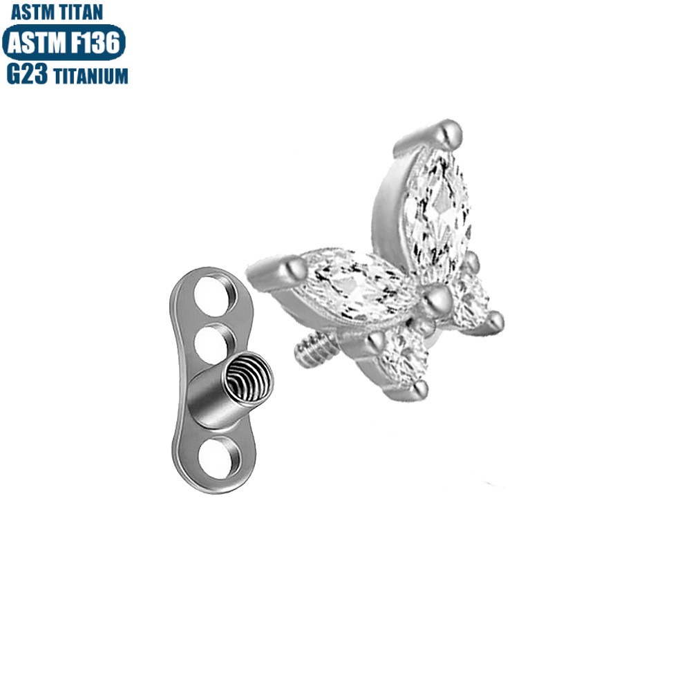 G23 Titanium Butterfly Zircon Nail Internal Thread Implant Piercing Bone Nail with Base Clasp - Image 4