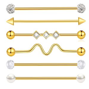 6-Piece Stainless Steel Ear Bridge Rod Earrings Cartilage Studs Ins Style Long Ear Bone Rods Double Ear Piercing