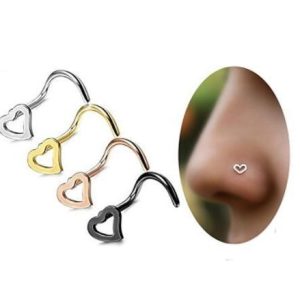New Love Shaped Hook Nose Nail Stainless Steel Hollow Heart Nose Ring Body Piercing Jewelry