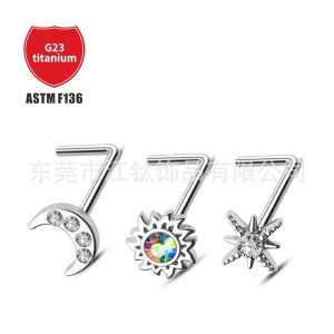 G23 Titanium Alloy Sunflower Nose Stud - ASTM F136 Nose Piercing Jewelry with Zircon, Available for Custom Orders with Drawings & Samples