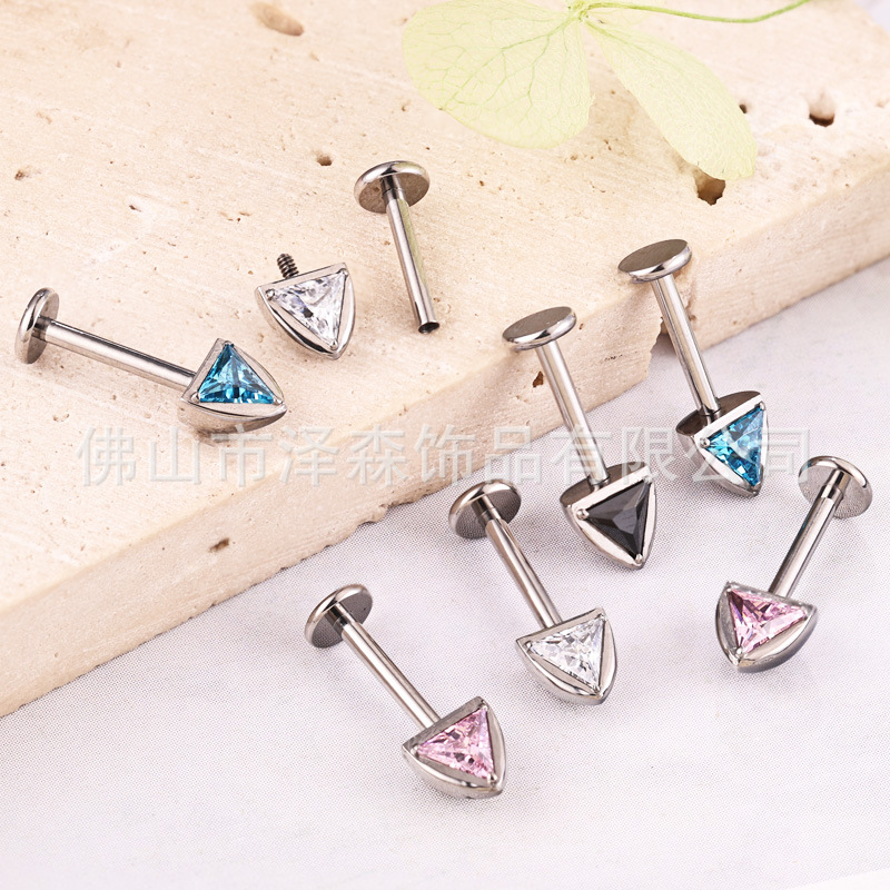 F136 Titanium Alloy Cat Ear Stud Earrings with Zircon Inlaid Lip Piercing Jewelry Devil Nail Ear Bone Stud - Image 3