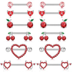 Red Series Diamond Love Cherry Nail Body Piercing Jewelry Suit