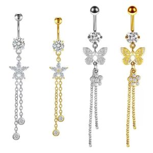 New Gold Butterfly Zircon Copper Navel Ring Set Body Piercing Jewelry 2025 Summer Trend