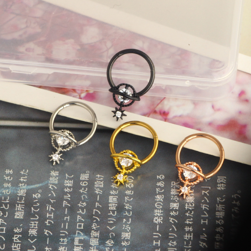 Star Ball Septum Ring Nose Clip Nose Nail Ear Bone Nail Nose Jewelry Septum Piercing - Rose Gold Stainless Steel - Image 3