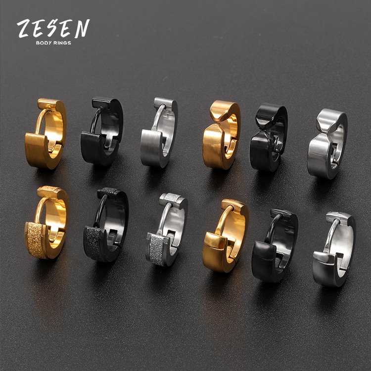 4x9mm Black Matte Stainless Steel Geometric Ear Clip for Men - Trendy Earring - Image 4