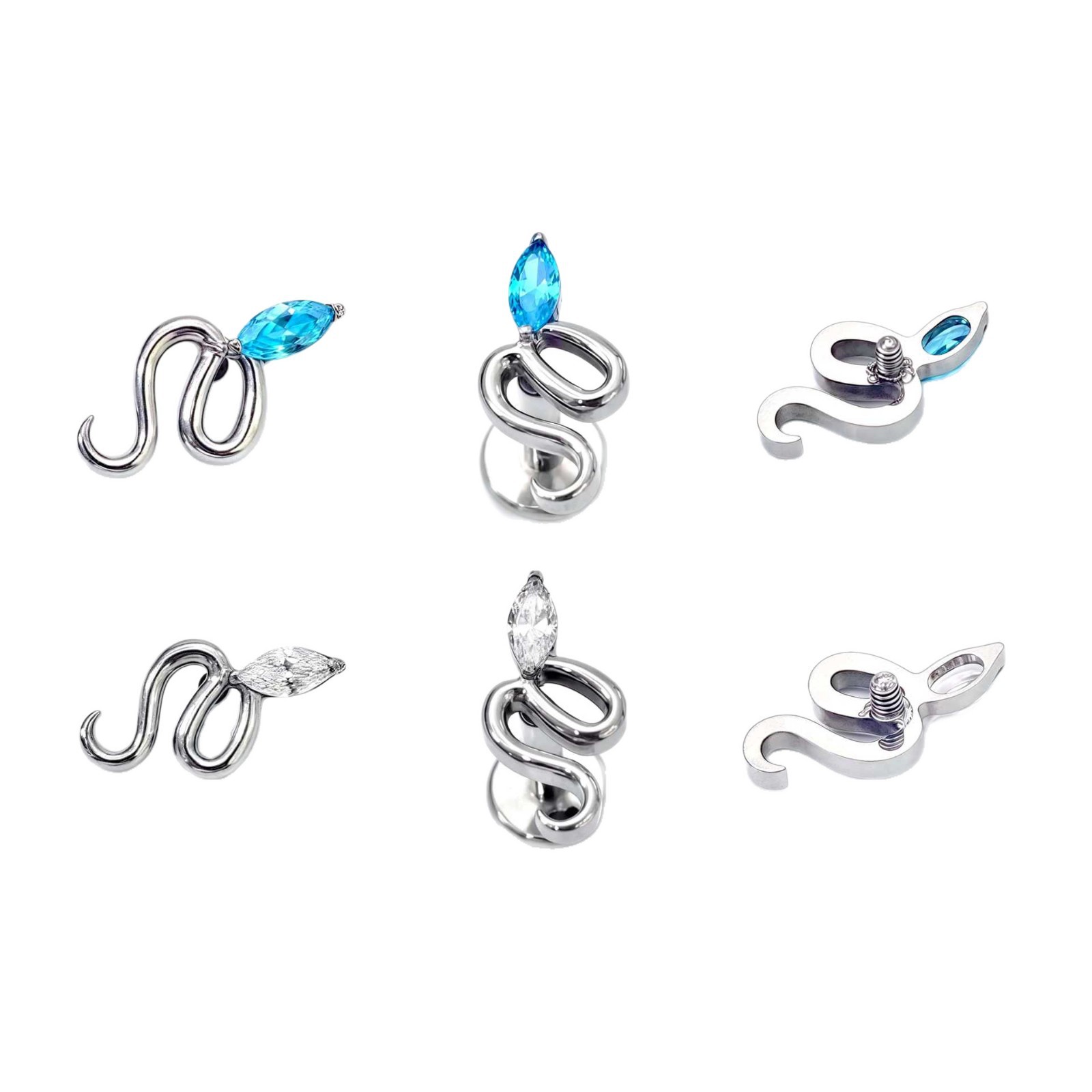 F136 Titanium Snake-Shaped Single Diamond Zircon Ear Stud Nose Stud Lip Stud G23 Titanium Alloy Body Piercing Jewelry Ear Bone Stud - Image 5