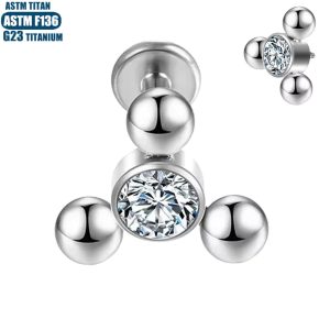 Titanium G23 Lip Ring with Zircon Bead Cluster Inner Thread Small Earring Wholesale Jewelry
